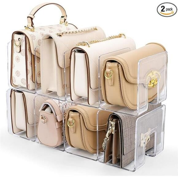Acrylic Purse Organizer Closet 8 Slot Handbag Storage Clear Shelf Divider 2 Pack - Picture 7 of 7
